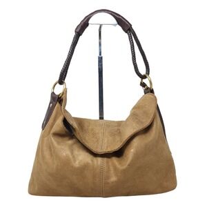 Henri Lou Womens Purse Brown Metallic Leather Hobo Slouch Large Shoulder Bag